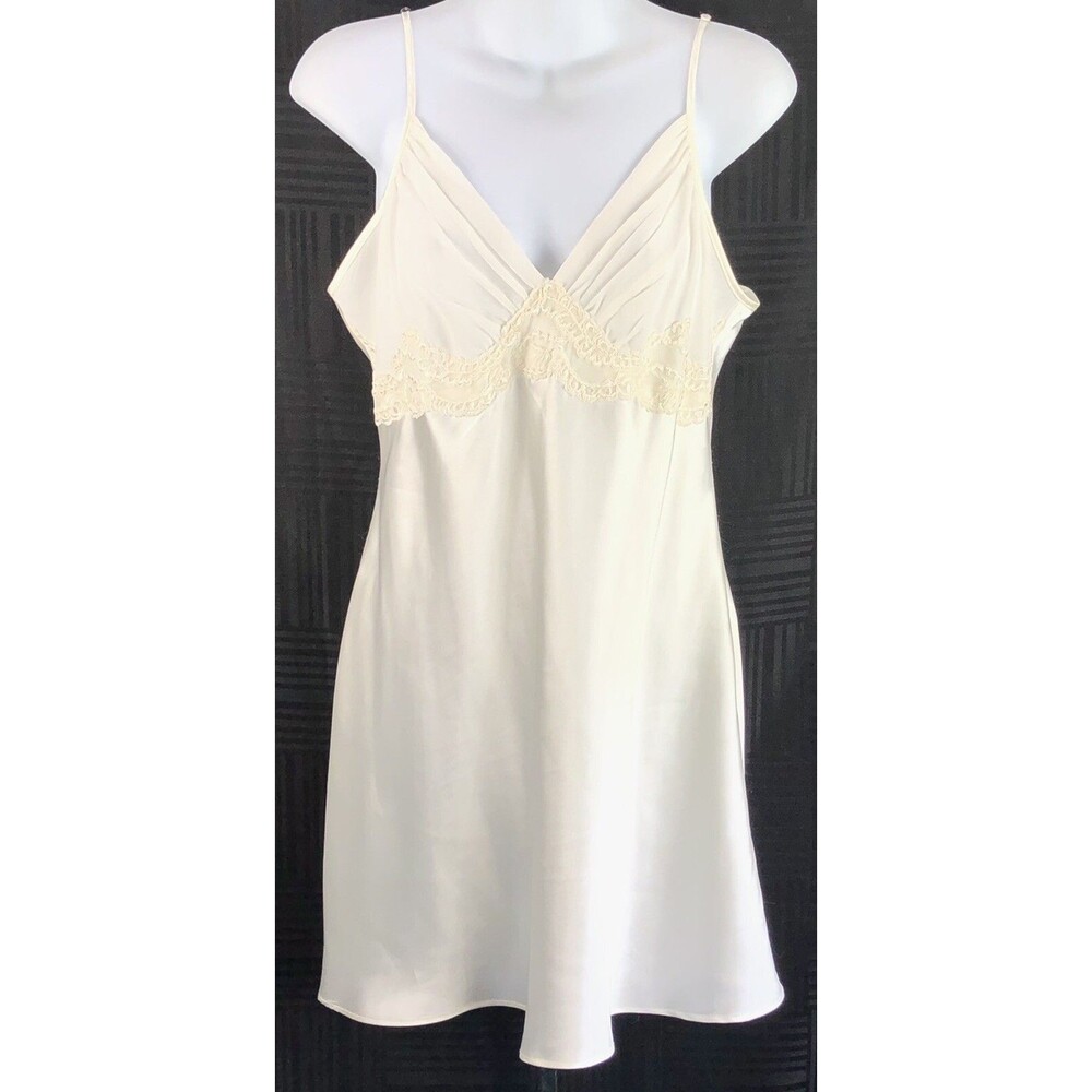 Vintage Slip Dress Lingerie L Wht Lace Fairy Embellished glam coquette romantic